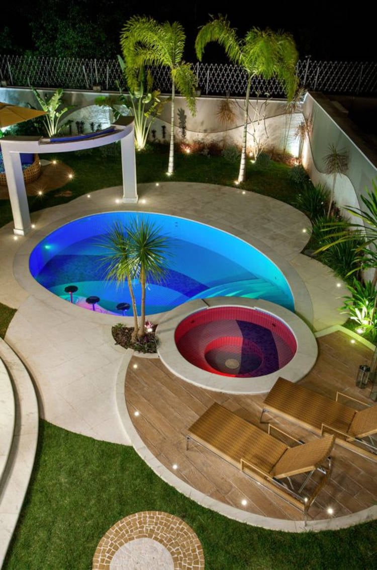 Red round swimming pool. 