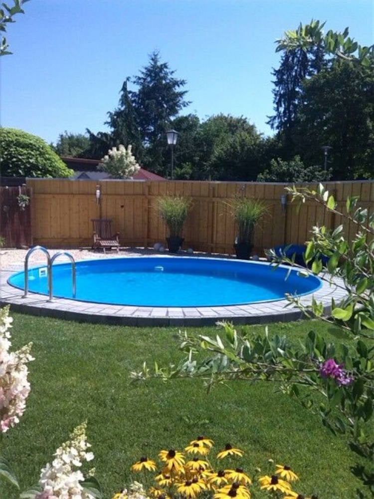 Large round pool deck.