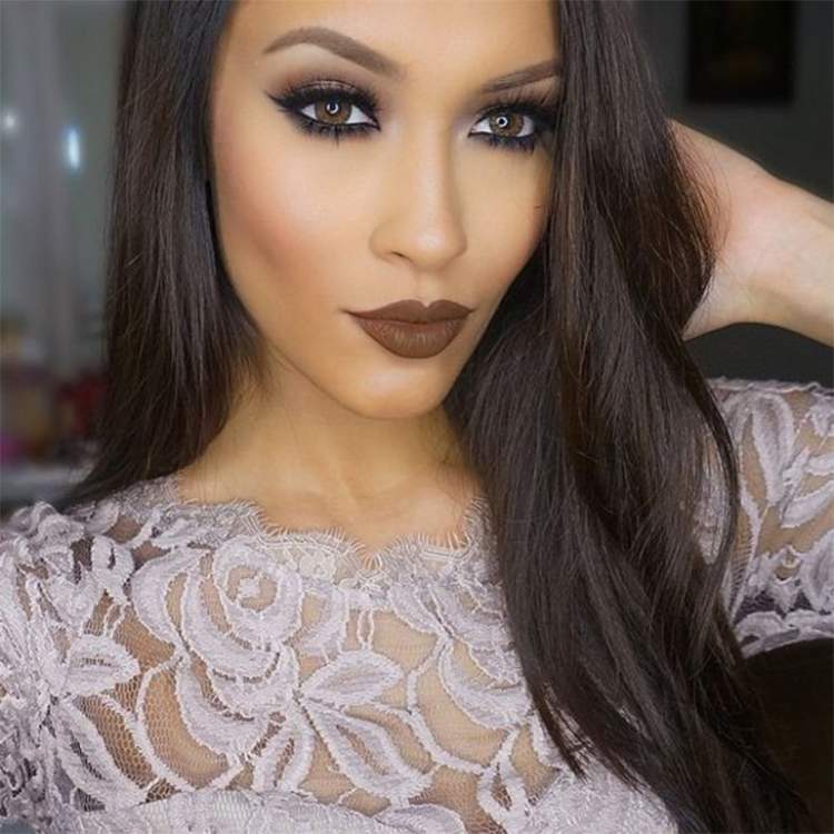 brown lipstick with gray background