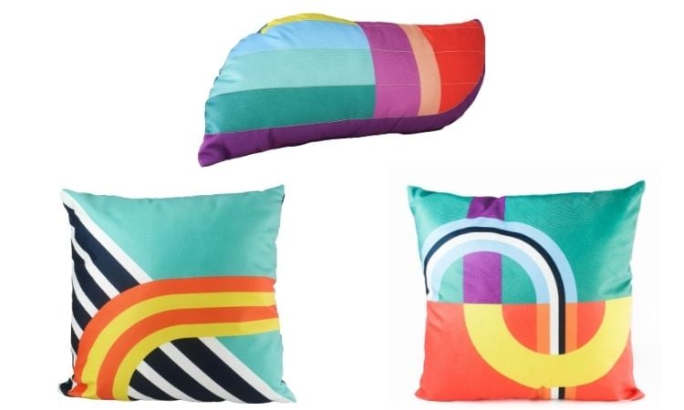 3 colorful BBB 22 pillows