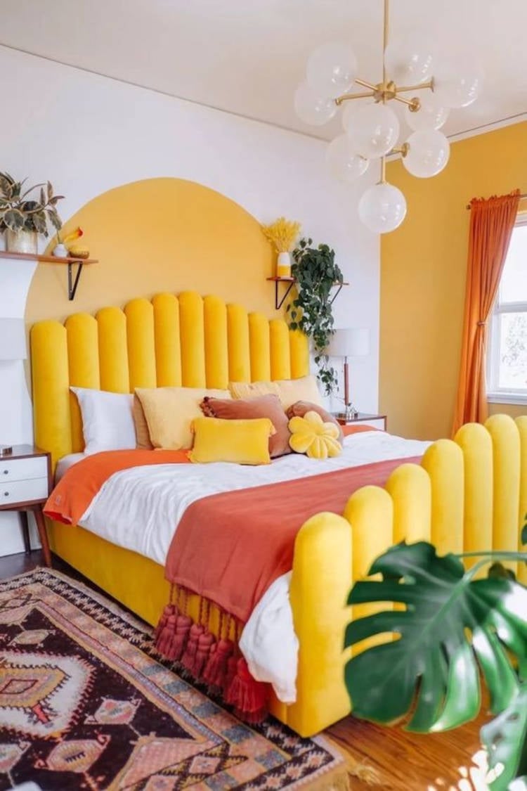 Yellow double bed.