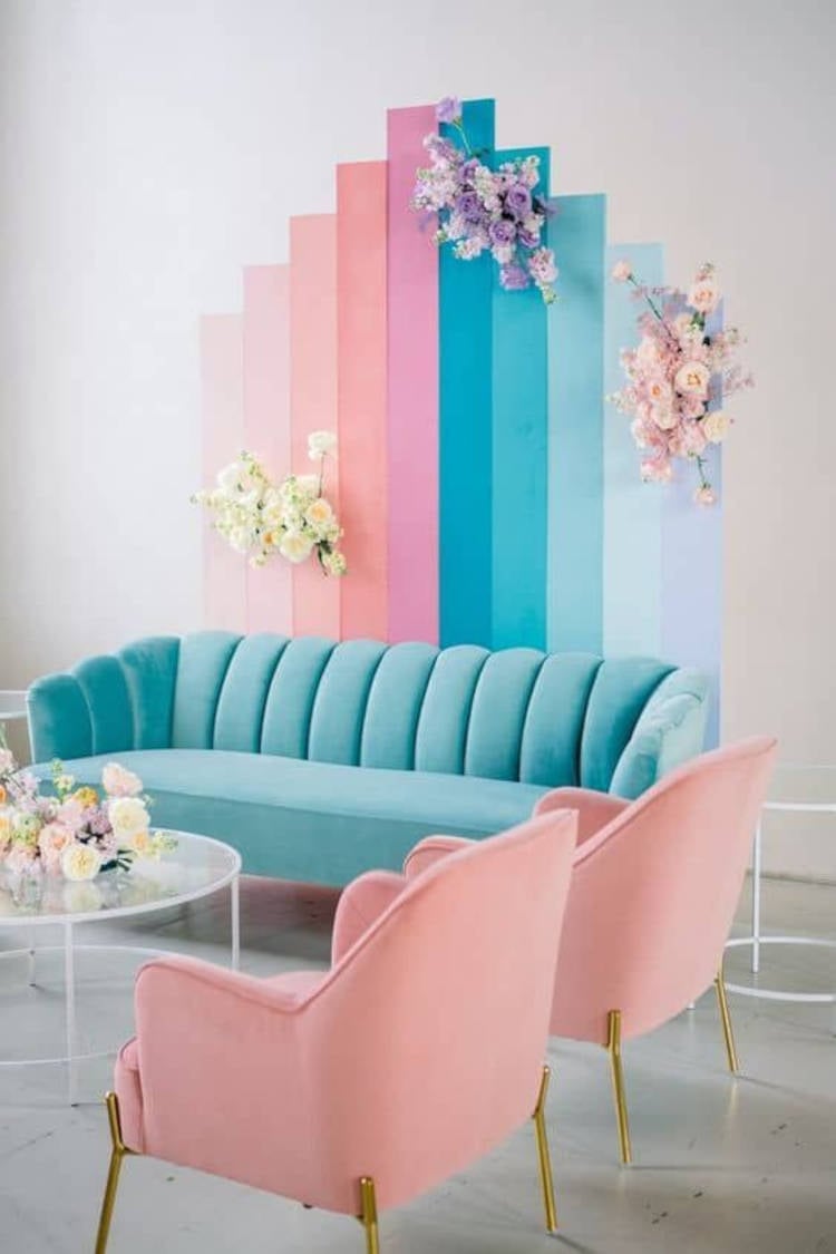 Blue and pink living room.