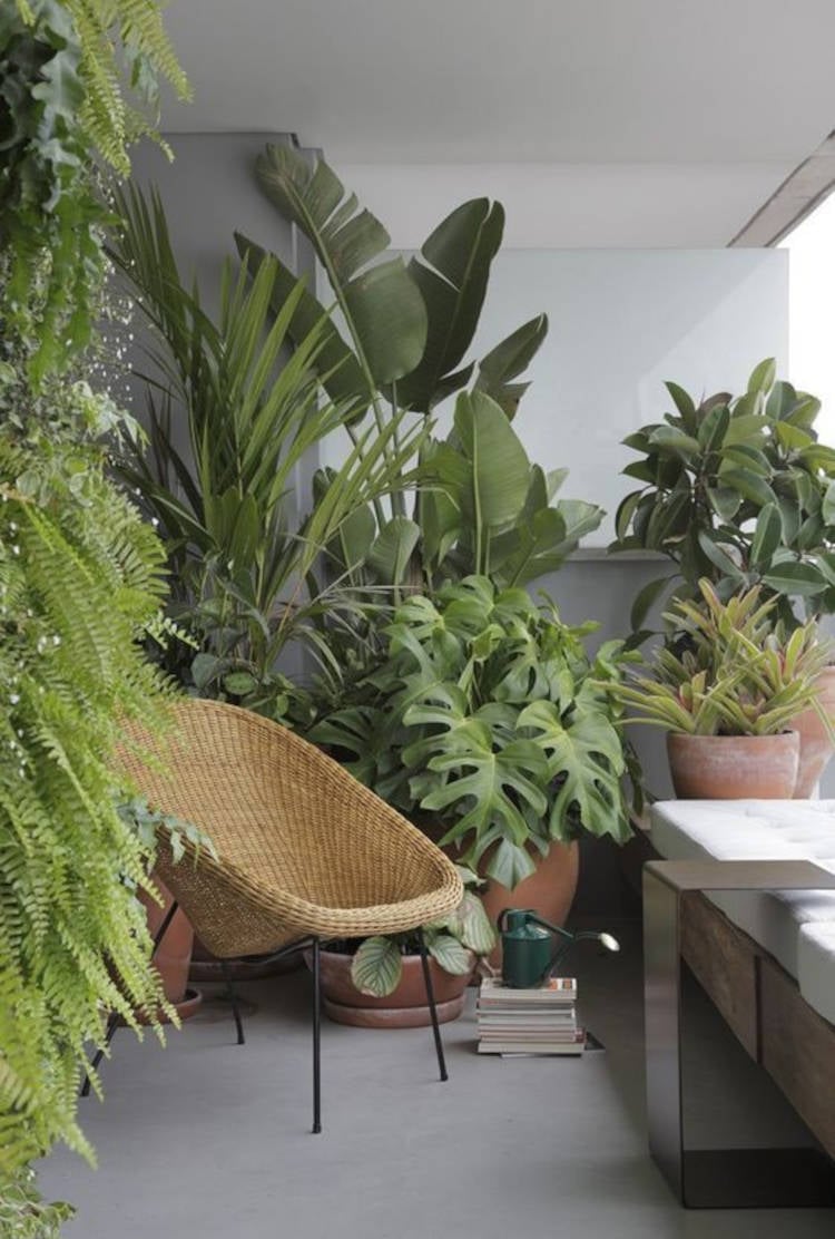 Straw armchair on the balcony.