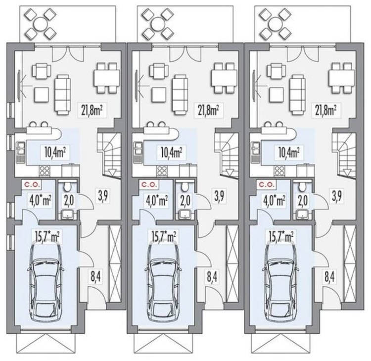3 semi-detached houses on a single lot. Land with a project for 3 houses.