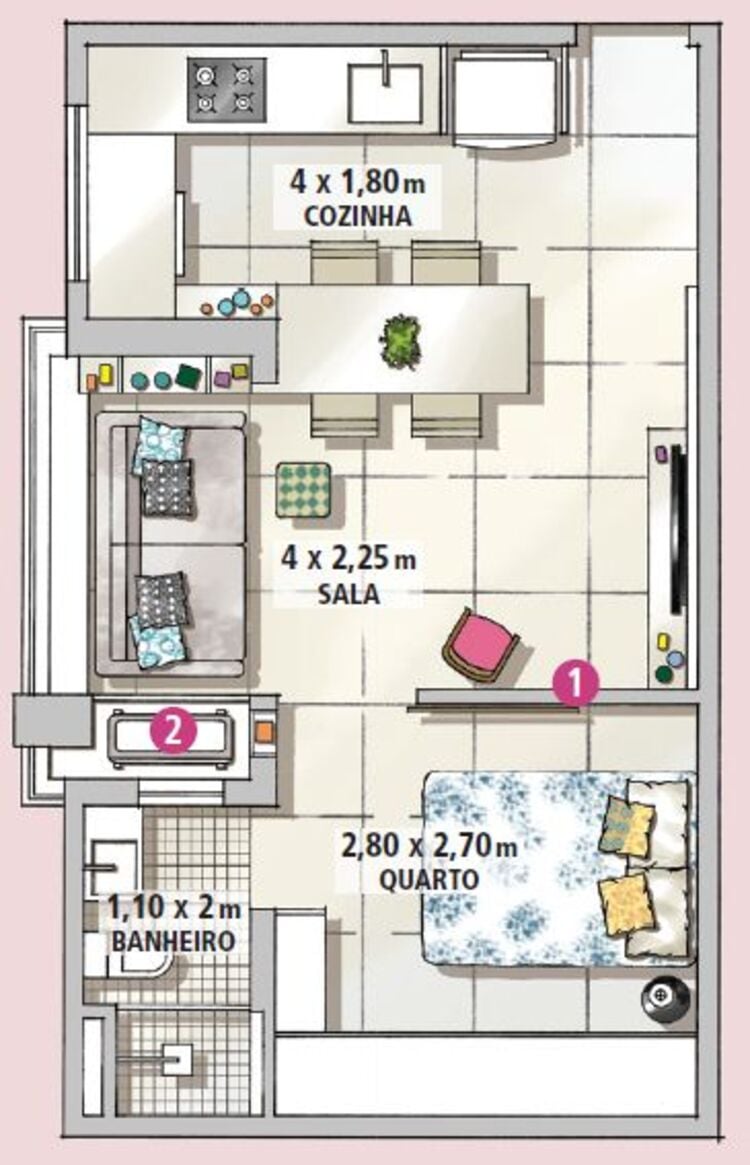 40m² house with one bedroom.