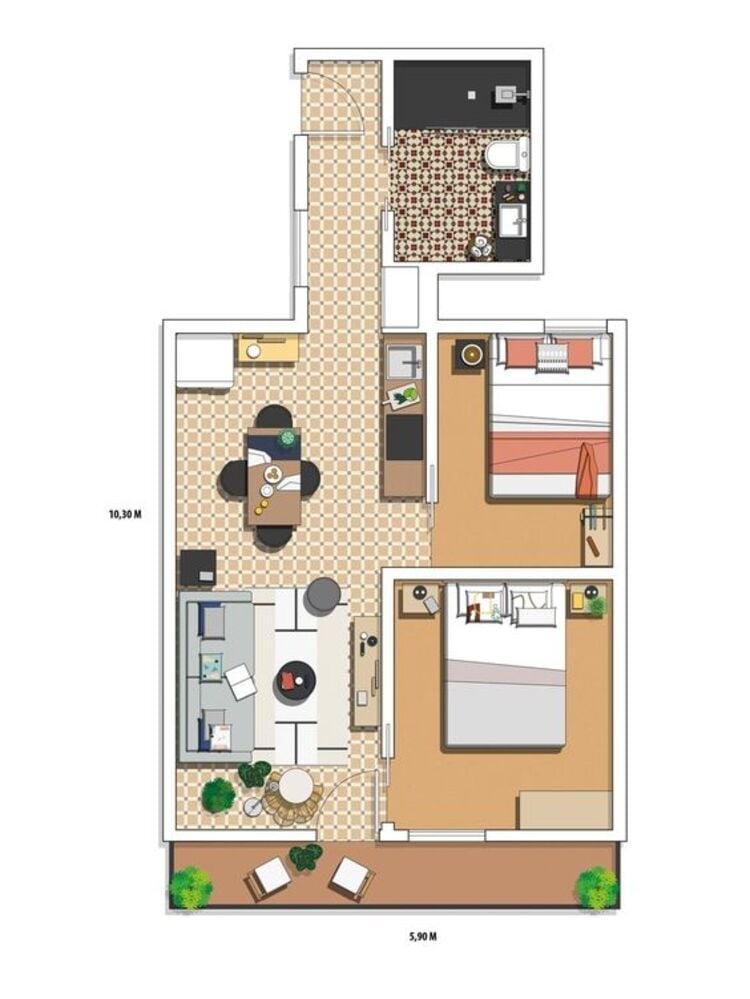 Two bedrooms with double beds.