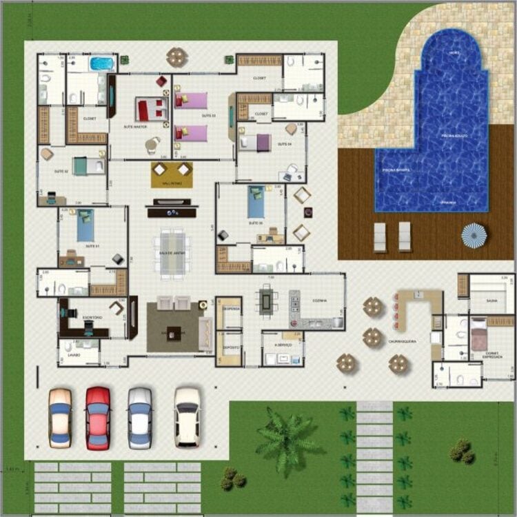 Farm plan with one-story house.