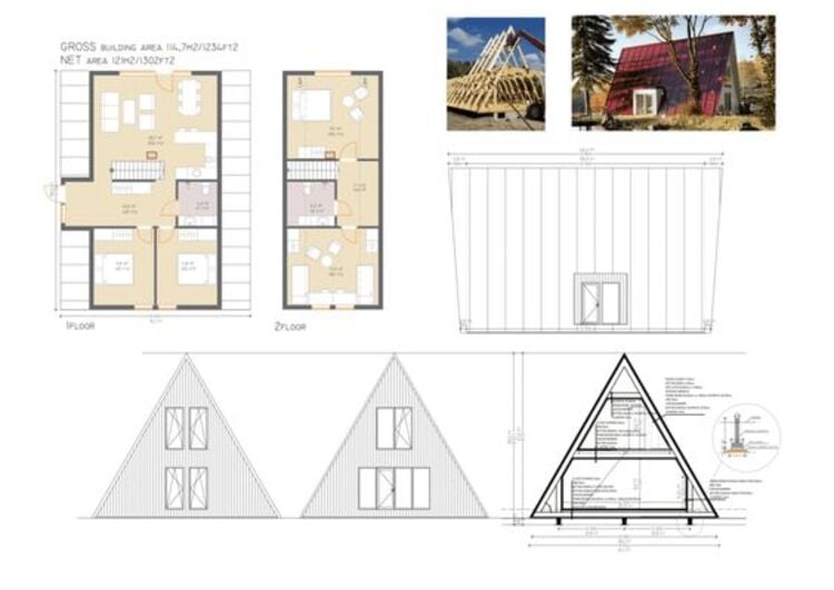 Two-story chalet floor plan.