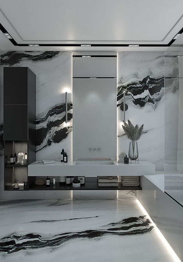 Black and white bathroom.