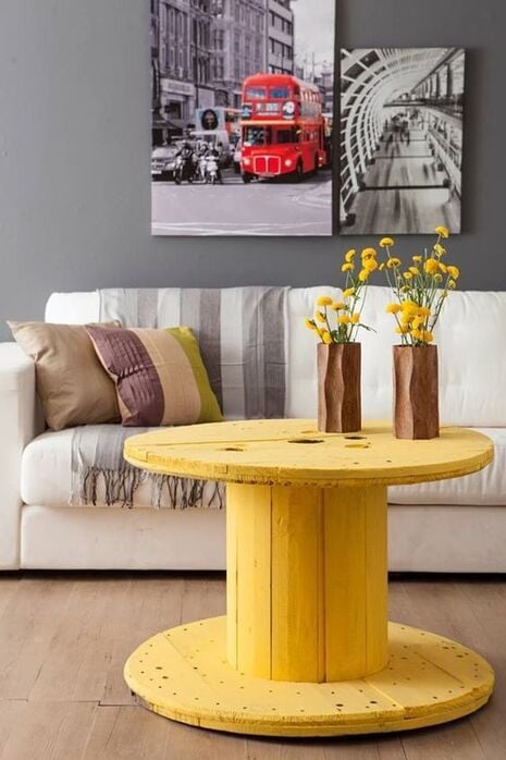 Yellow coffee table.