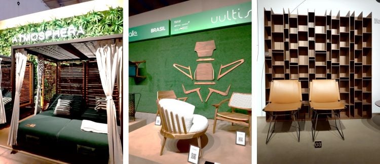 Image of a gazebo, chairs and bookshelf in a wooden structure.  Milan Furniture Fair Proposals 2021