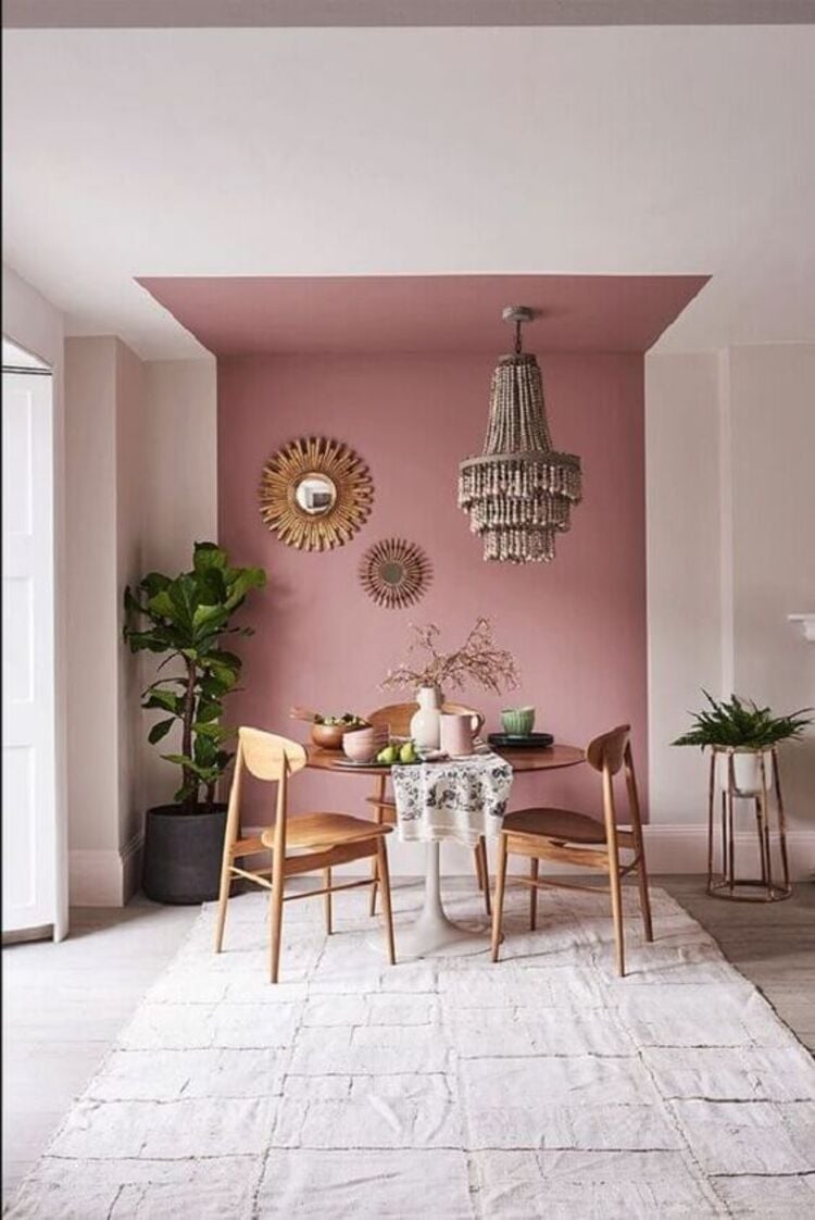 Pink wall and ceiling.