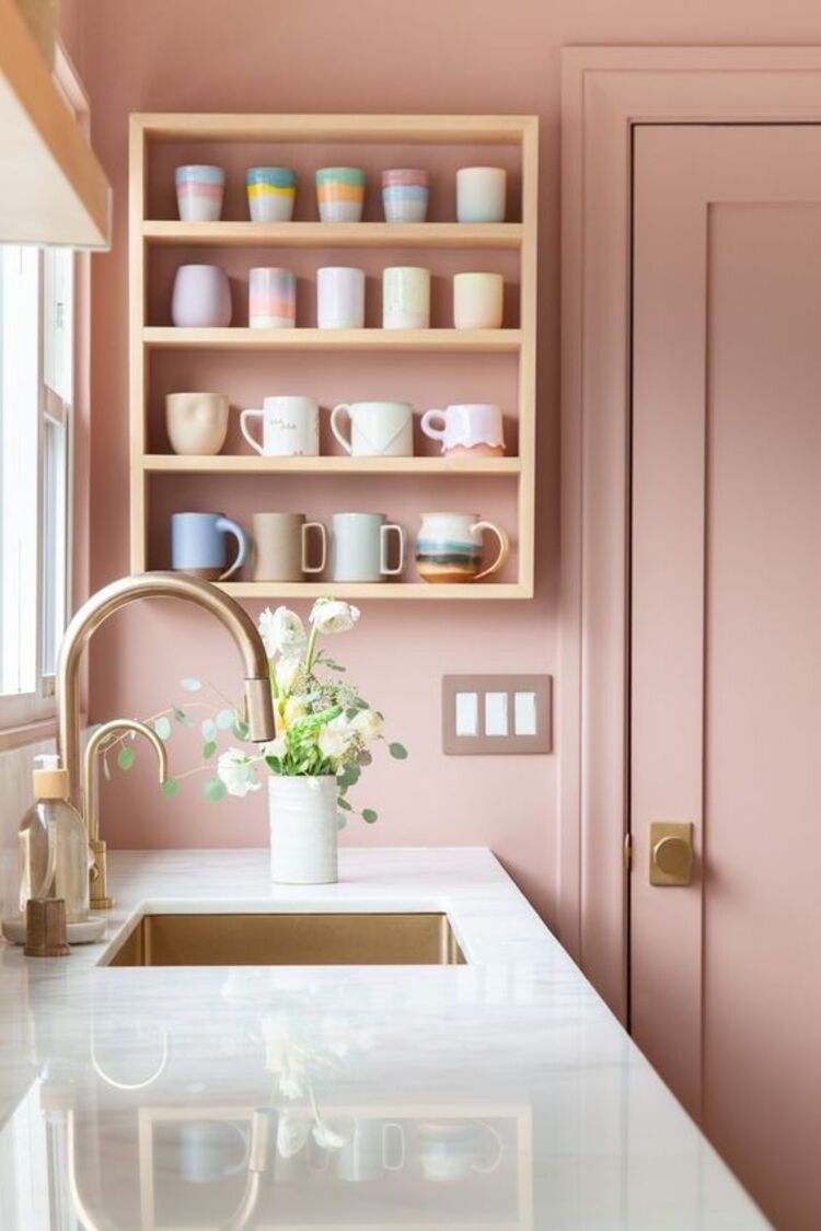 Pink on the kitchen wall decor.