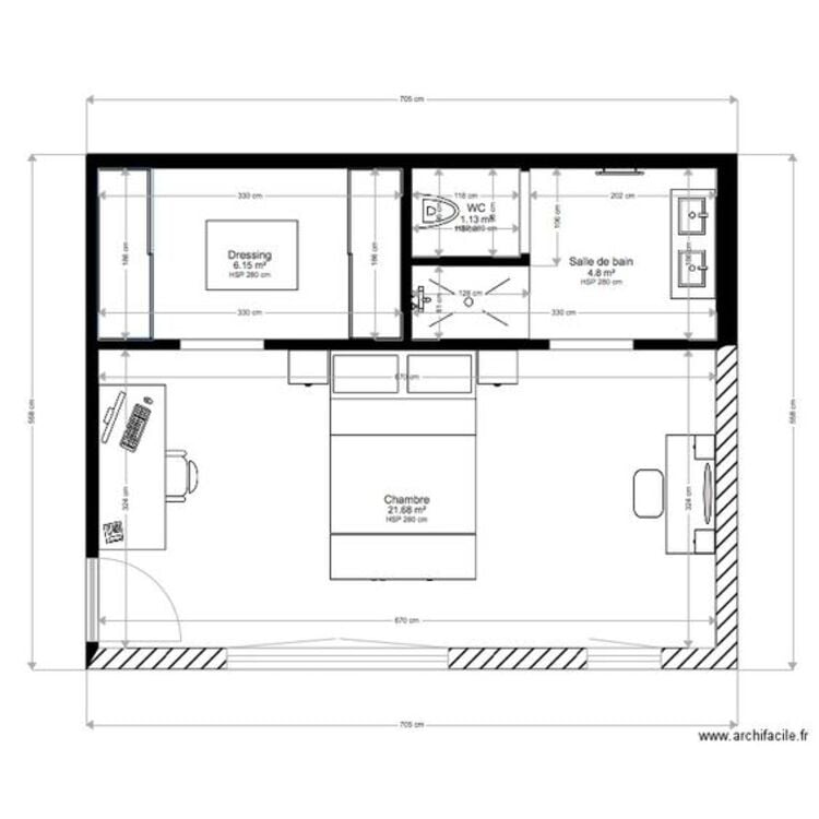 Suite plan with measurements.