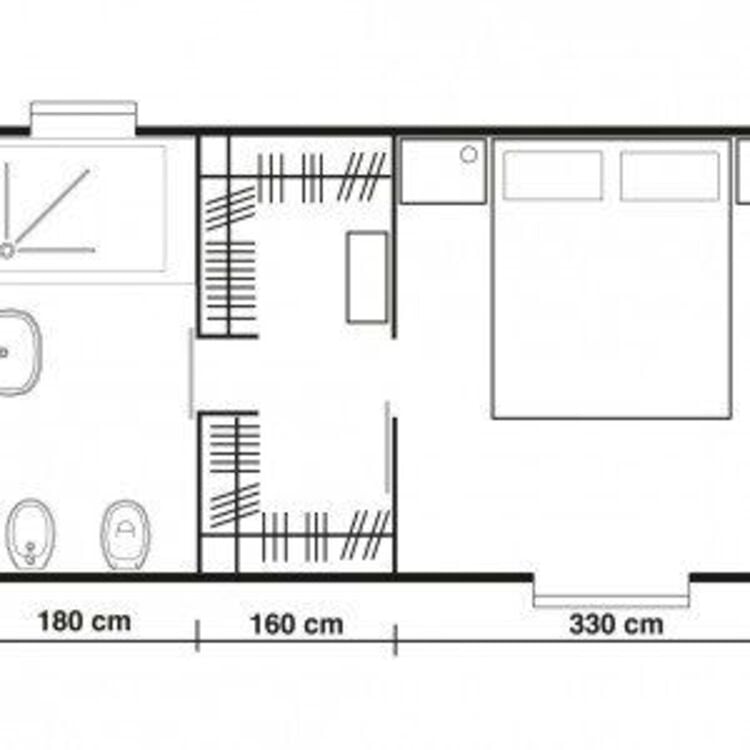 Bedroom plan with long closet.