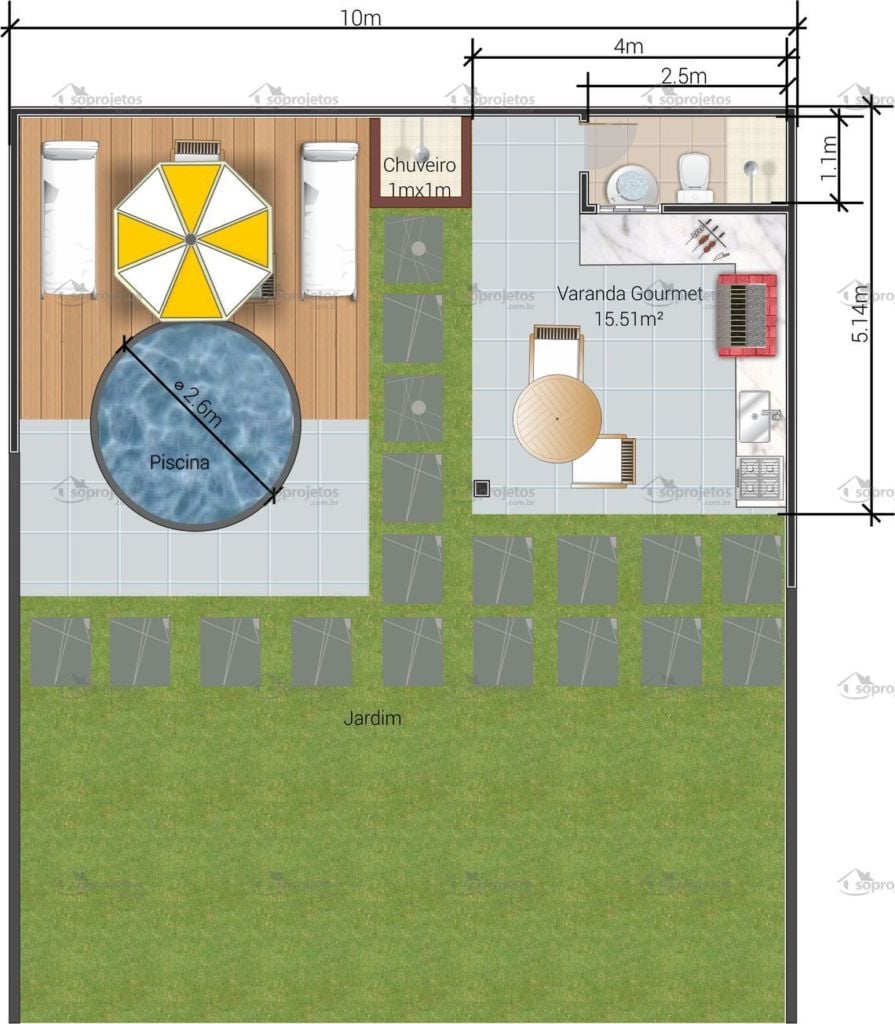 Floor plan of leisure area with round pool.