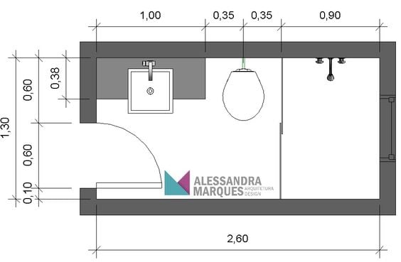 Floor plan with sink, toilet and shower.