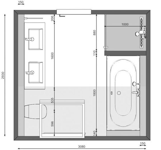 Double bathroom floor plan.