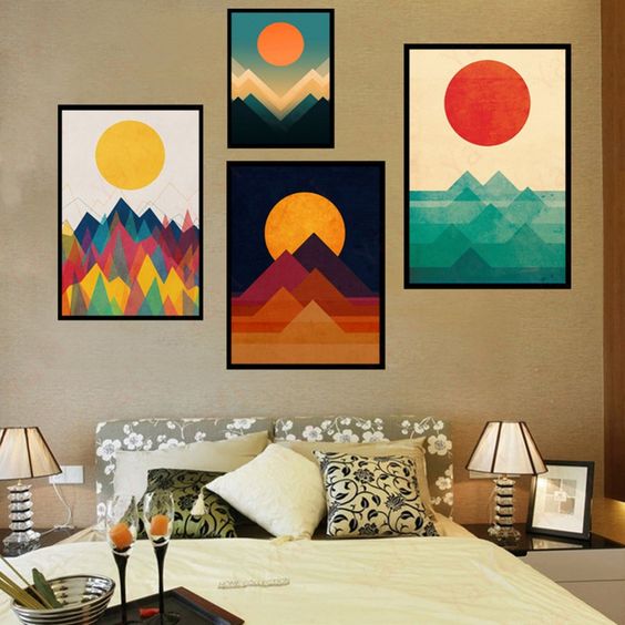 Colorful paintings in the room.