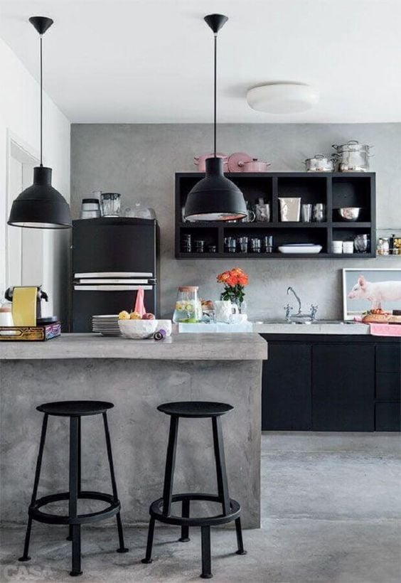 Black, white and gray kitchen.