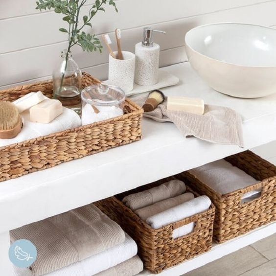 Baskets with towels.