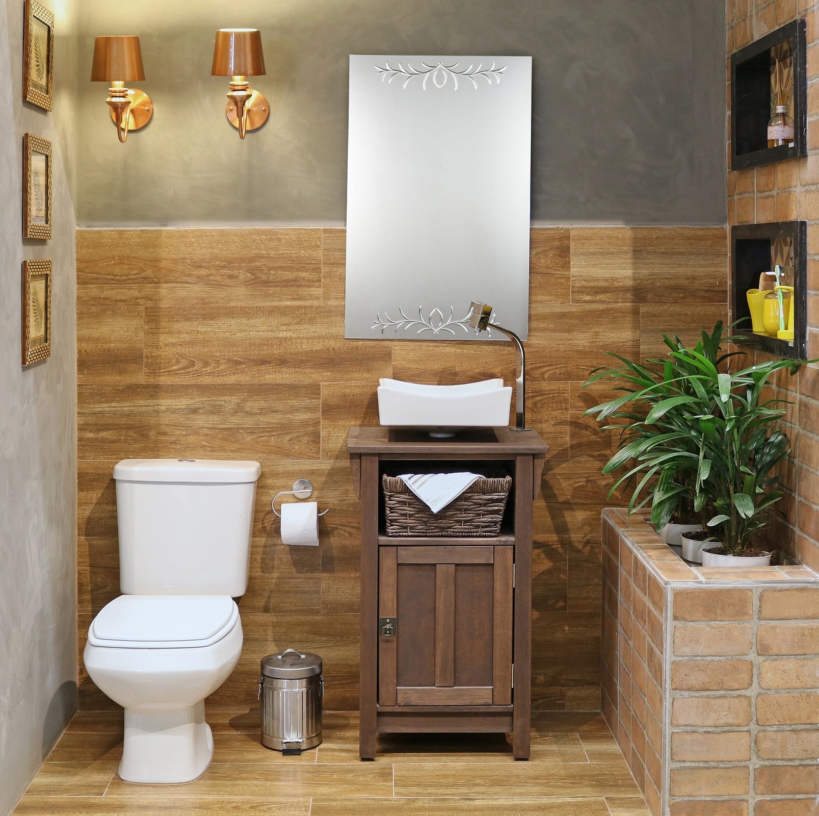 Lavabo pequeno com mini jardim.