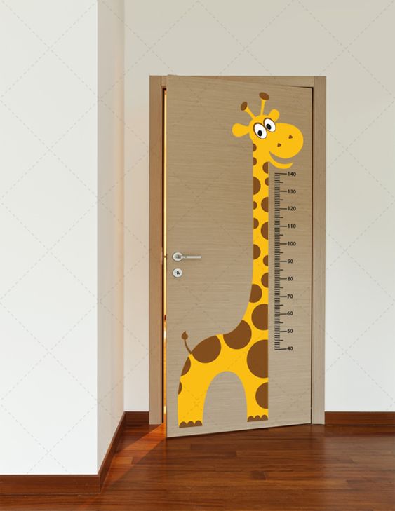 Giraffe measuring height.