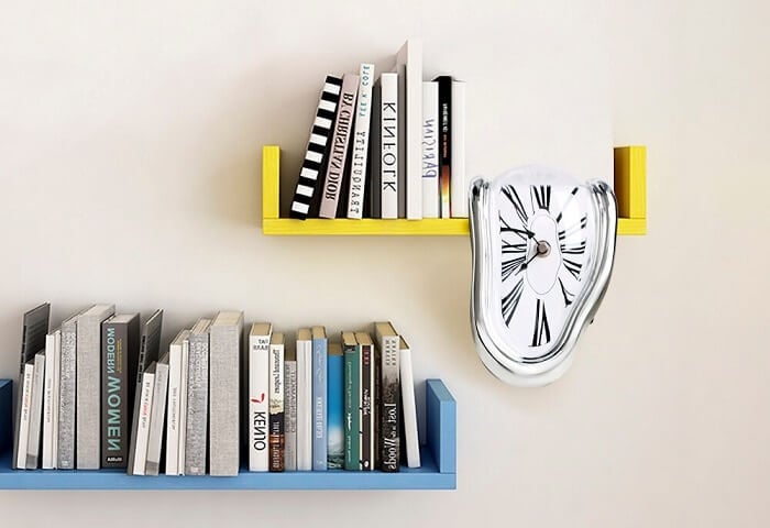 Clock on the shelf.