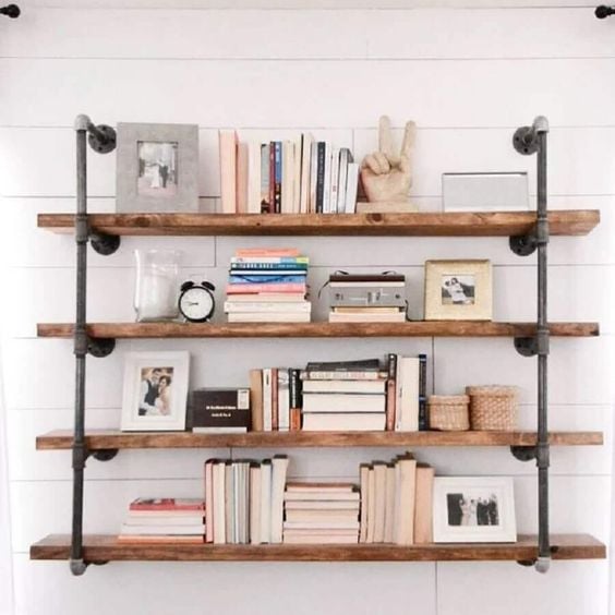 Rustic bedroom shelf.