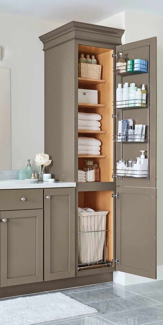 Vertical bathroom cabinet.