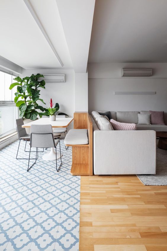 Tile and wooden floor.