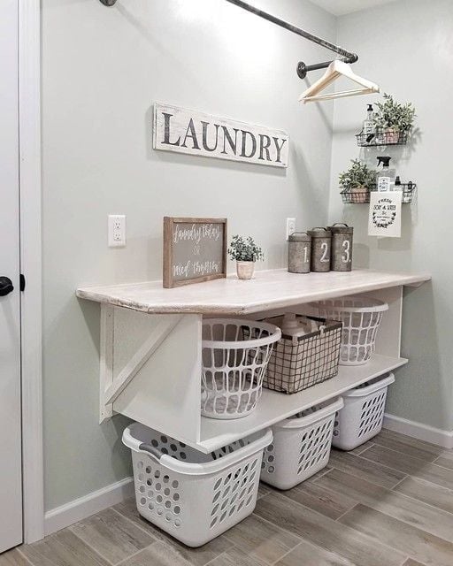 Baskets in the laundry room.