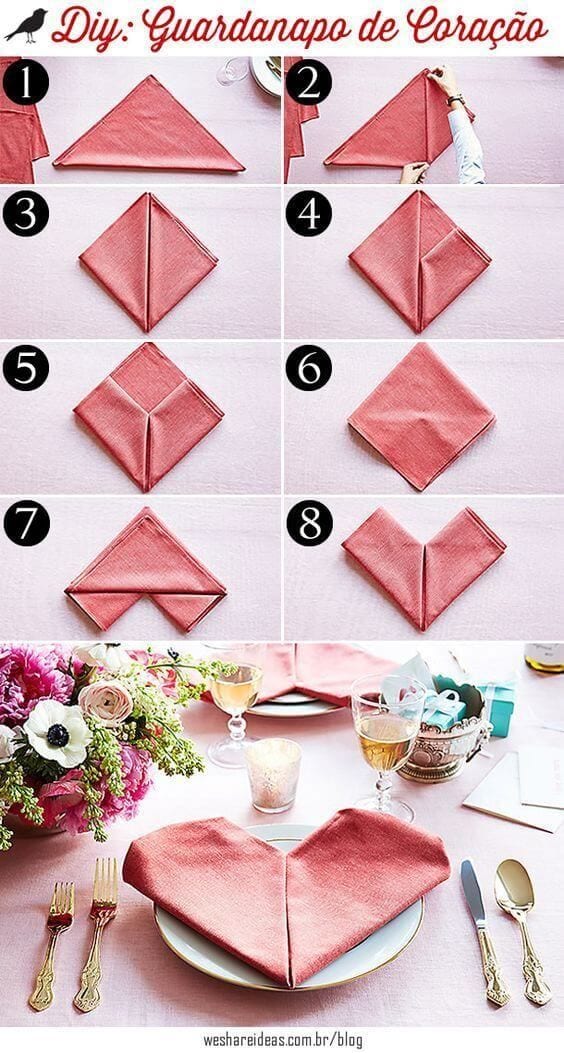 Romantic dinner How to make an origami heart with a napkin