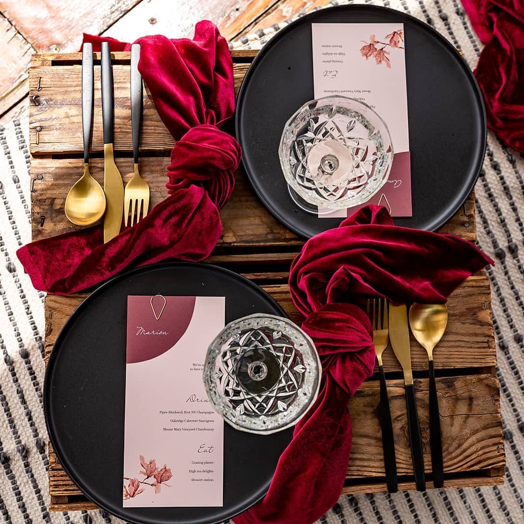 Valentine's dinner table set with black and red is a classic