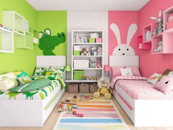 Green and pink double room.