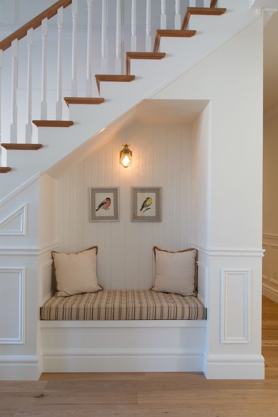 Reading corner under the stairs.