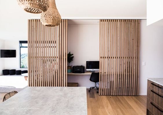 Wooden sliding door.