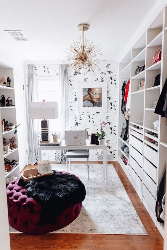 Women's closet with office.