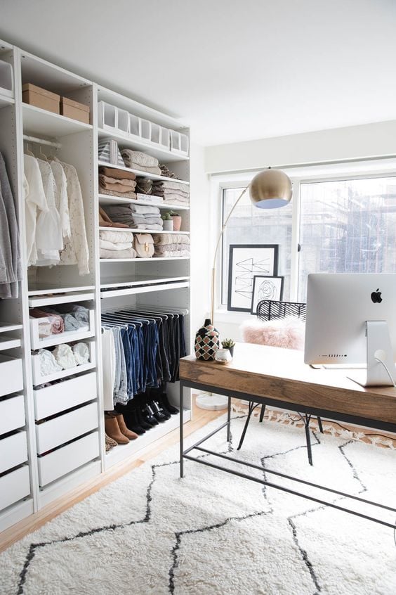 Closet organized by color.