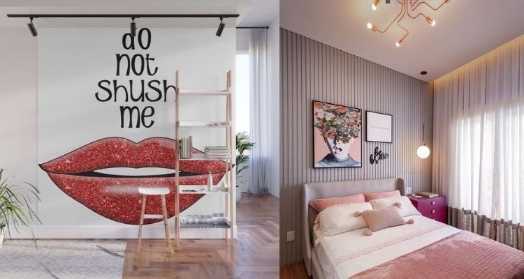 living room and bedroom with feminist decor