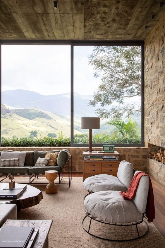 Living room with large glass window.