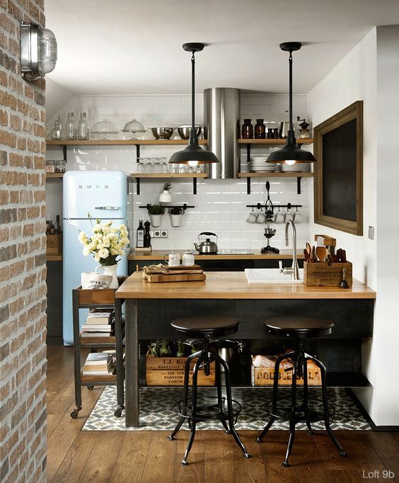 Rustic kitchen decor with antique furniture.