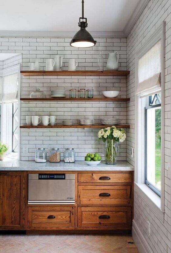 Kitchen with wooden cabinet