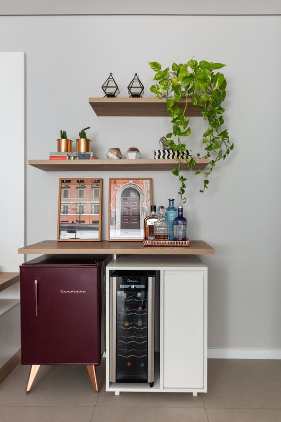 Bar with shelves.