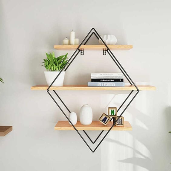 Iron shelf with wood.