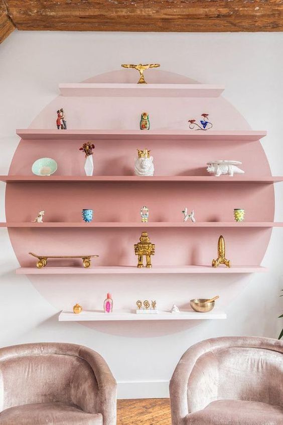 Pink shelves.