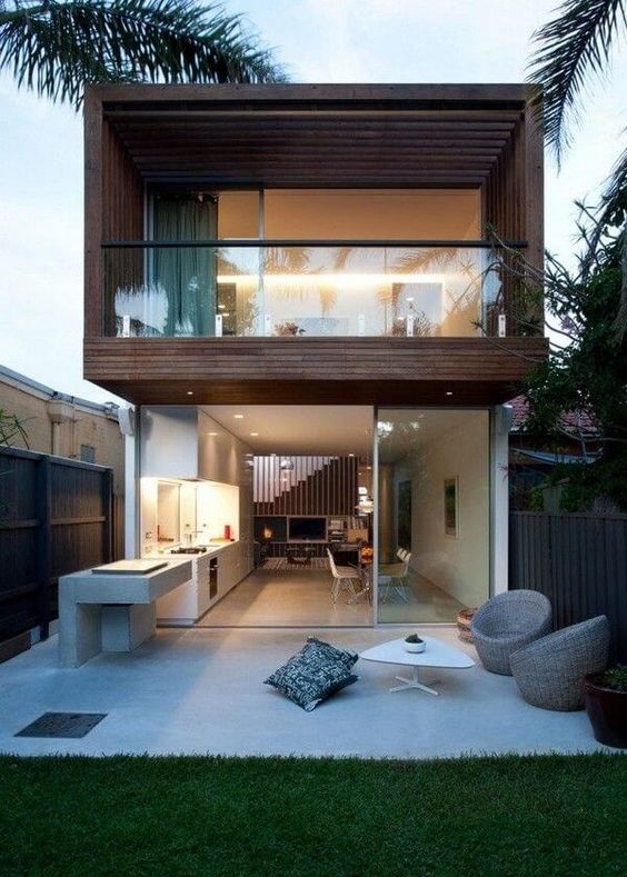 Townhouse with glass doors.