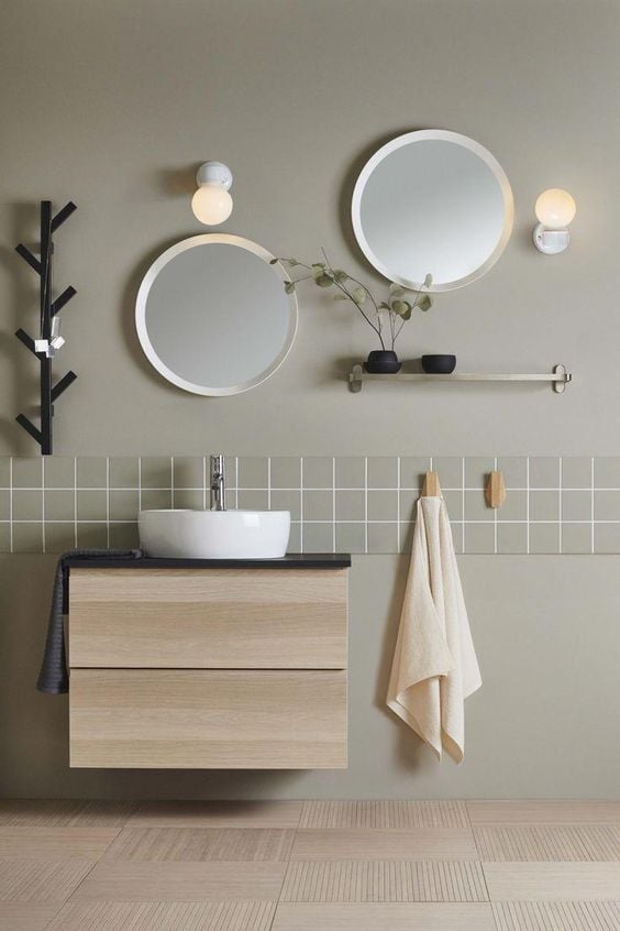 Two round mirrors in the bathroom