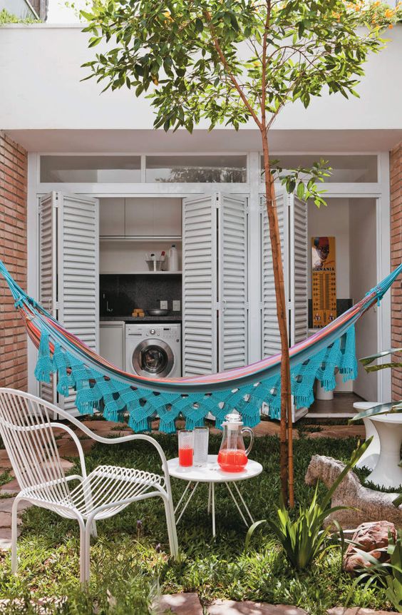 Backyard with hammock.