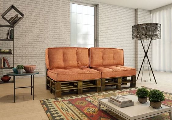 Orange pallet sofa.